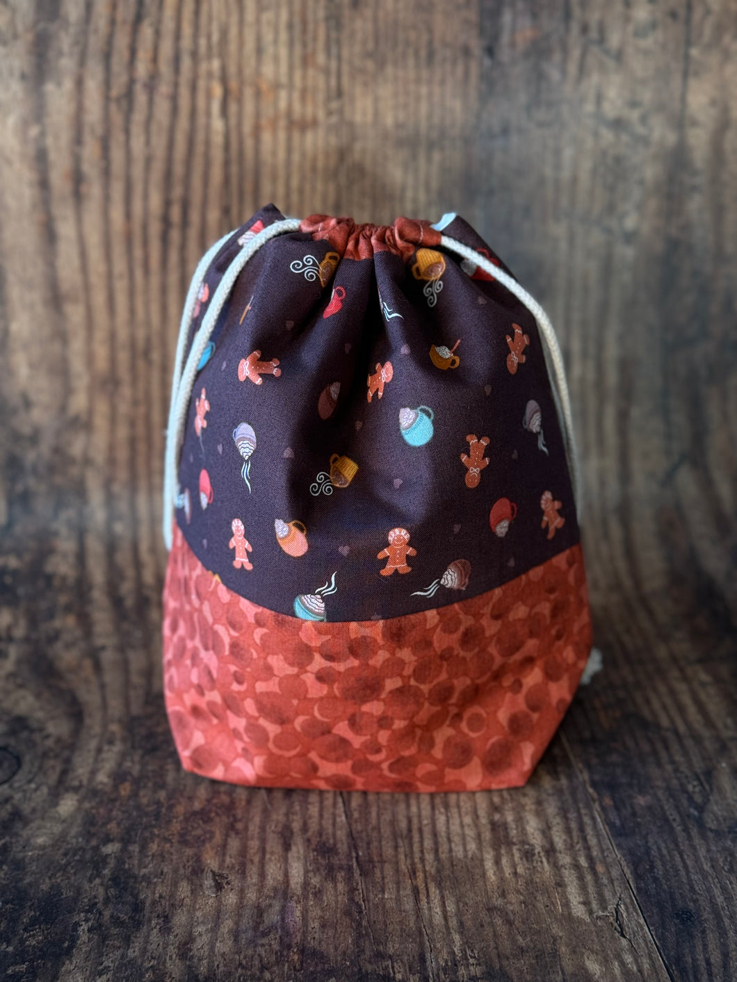 Drawstring Knitting Project Pouch - Medium - Cocoa & Gingerbread