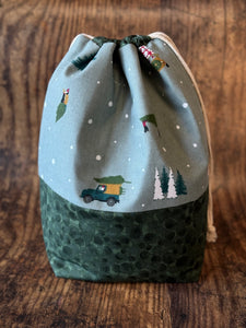 Drawstring Knitting Project Pouch - Large - Driving Home for Christmas